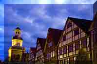 Rinteln Marktplatz. Detailansicht zur blauen Stunde.